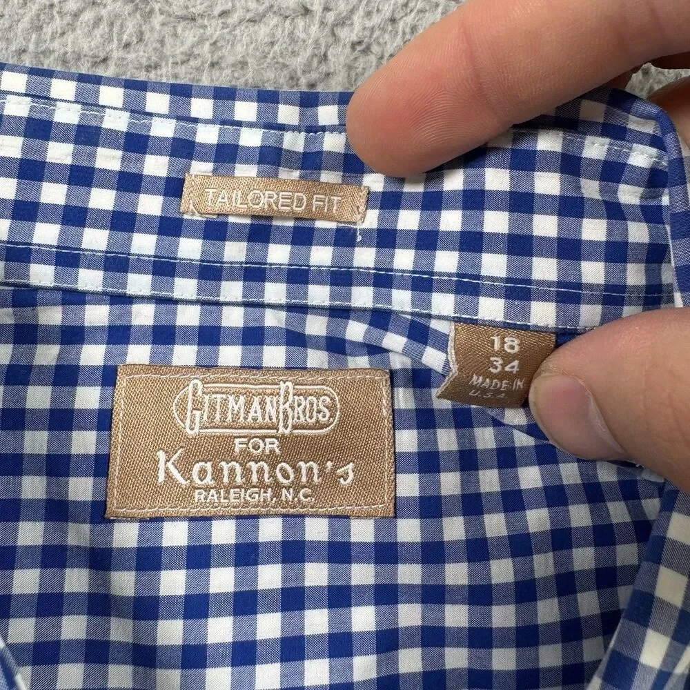 Gitman Bros Shirt Mens 18 34‎ Blue Long Sleeve Button Down Casual USA